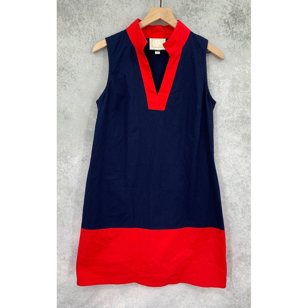 Sail to Sable Shift Dress Womens Medium Blue Red Colorblock Sleeveless Preppy